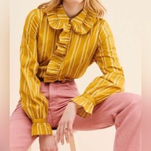 Free People Mustard Yellow Striped Button Down Shirt